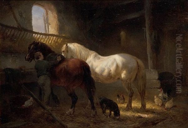 Horses In The Stable Oil Painting by Wouter Verschuur the Younger