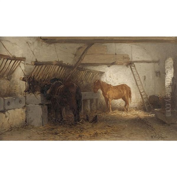 Pferde Im Stall Oil Painting by Wouter Verschuur the Younger