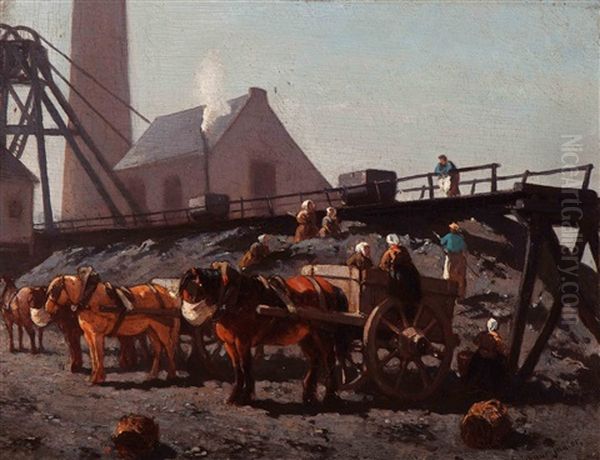 Ponies By A Mineshaft Oil Painting by Wouter Verschuur the Younger