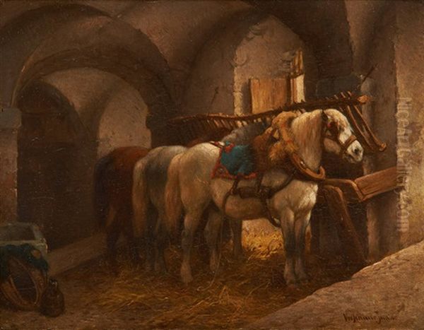 Chevaux A L'ecurie Oil Painting by Wouter Verschuur the Younger