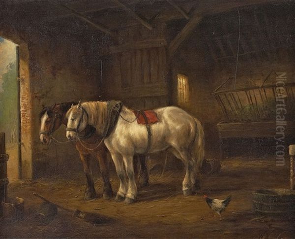 Zwei Pferde Im Stall Oil Painting by Wouter Verschuur the Younger