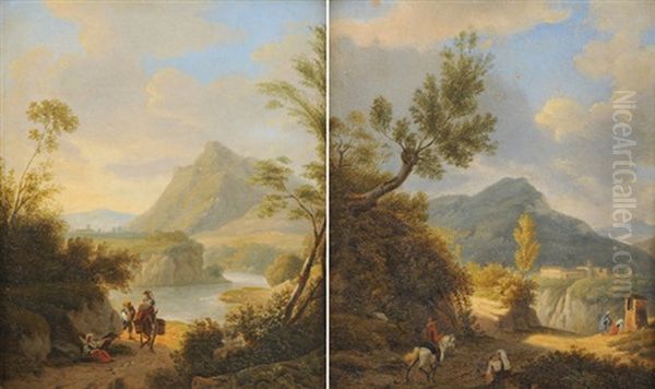 Romische Landschaften Mit Figurenstaffage (+ Another; Pair) Oil Painting by Martin Verstappen