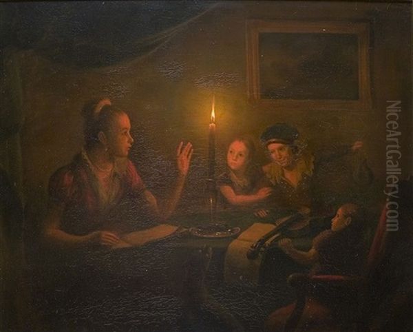 Familie Bei Kerzenschein Oil Painting by Michiel Versteegh