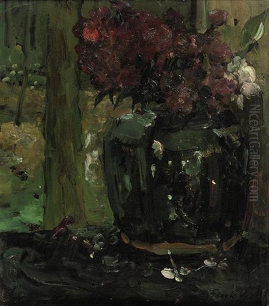 Gemberpot Met Klimroosjes En Floxen: Ginger Jar With Climbing Roses And Phloxes Oil Painting by Floris Hendrik Verster