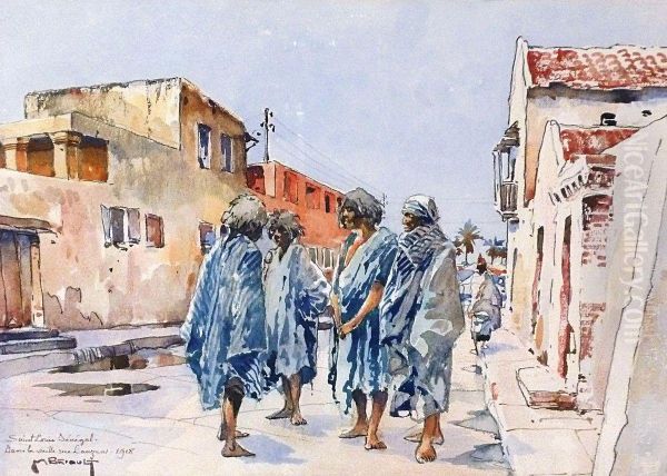 Saint-louis Du Senegal, Rue Lauzun Oil Painting by Maurice Briault