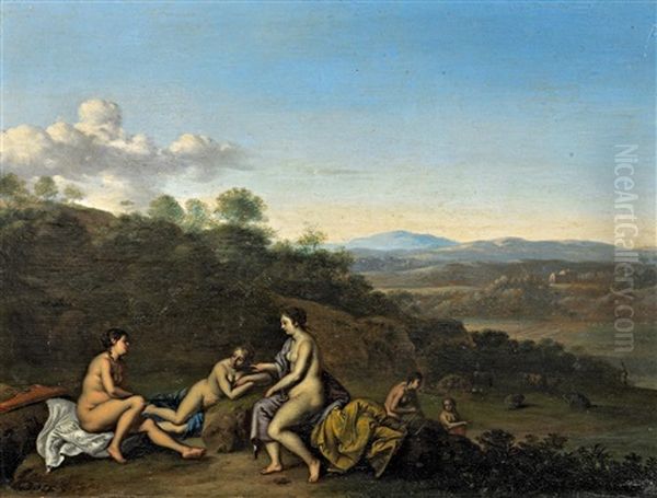 Arkadische Landschaft Mit Badenden Nymphen Oil Painting by Daniel Vertangen