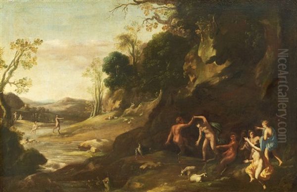 Paysage Rocheux Avec Des Nymphes Et Satyres Dansant Oil Painting by Daniel Vertangen