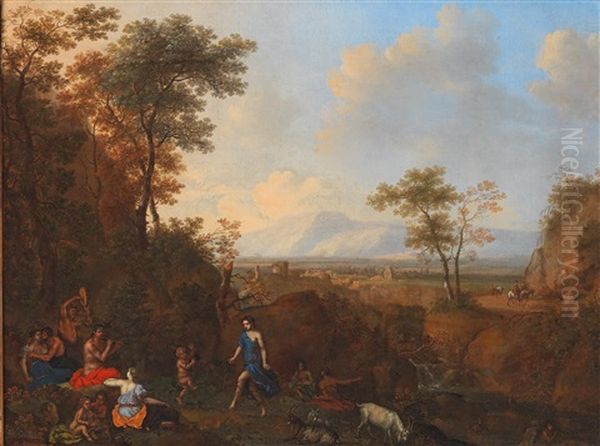 An Arcadian Landscape With Pan And Followers Of Silenus Oil Painting by Daniel Vertangen