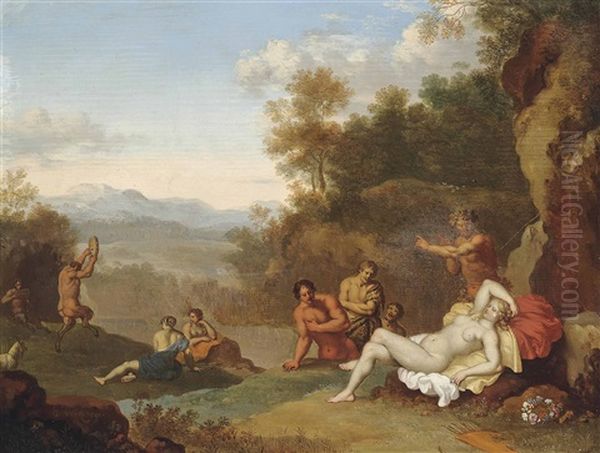 A Landscape With A Sleeping Nymph And Satyrs Oil Painting by Daniel Vertangen