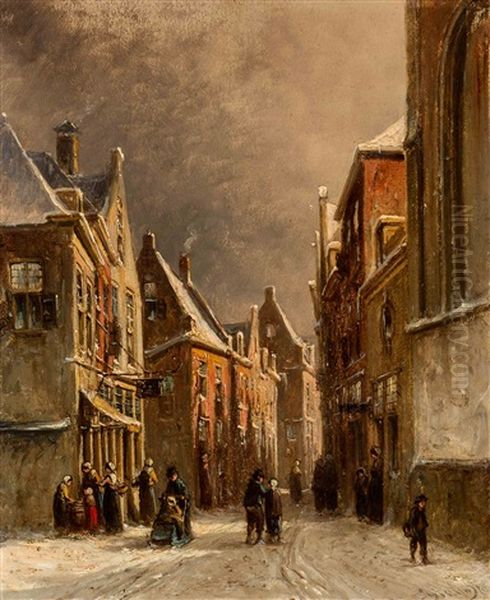 Activity In A Street In Wintertime by Pieter Gerardus Vertin