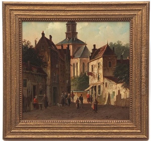 Dutch Street Scene With Figures Oil Painting by Pieter Gerardus Vertin