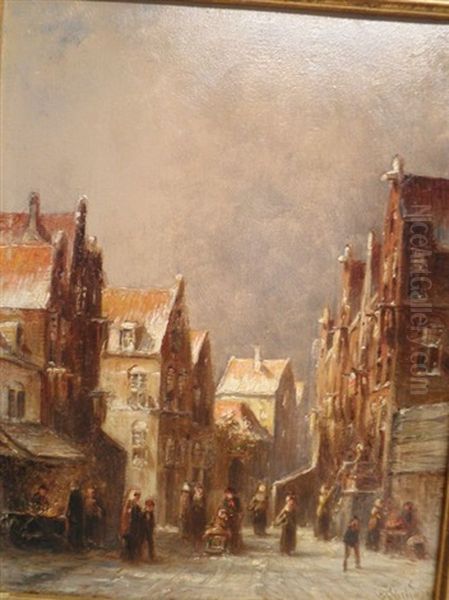 Figuren In Een Besneeuwde Straat Met Huizen Oil Painting by Pieter Gerardus Vertin