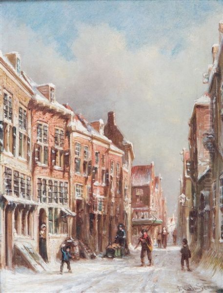 A Winter's Day In Dutch Town Oil Painting by Pieter Gerardus Vertin