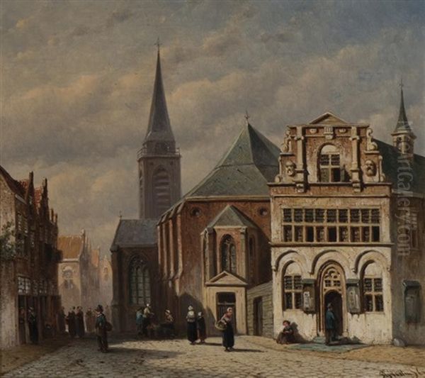 Street Scene, Belgium Ii Oil Painting by Pieter Gerardus Vertin