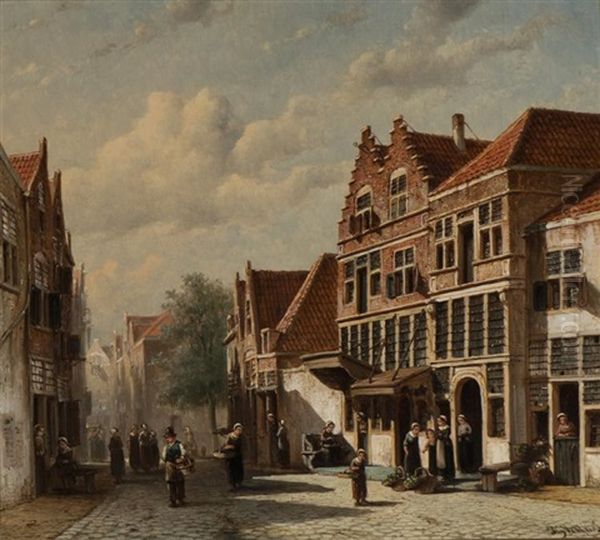 Street Scene, Belgium I Oil Painting by Pieter Gerardus Vertin