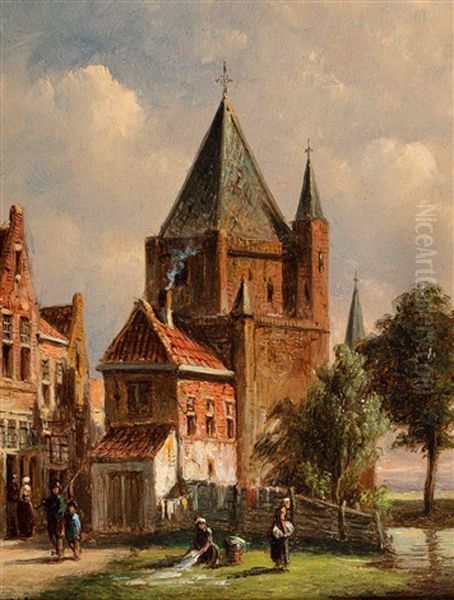 View Of Haarlem With Bleachfield Near The Amsterdamse Poort Oil Painting by Pieter Gerardus Vertin