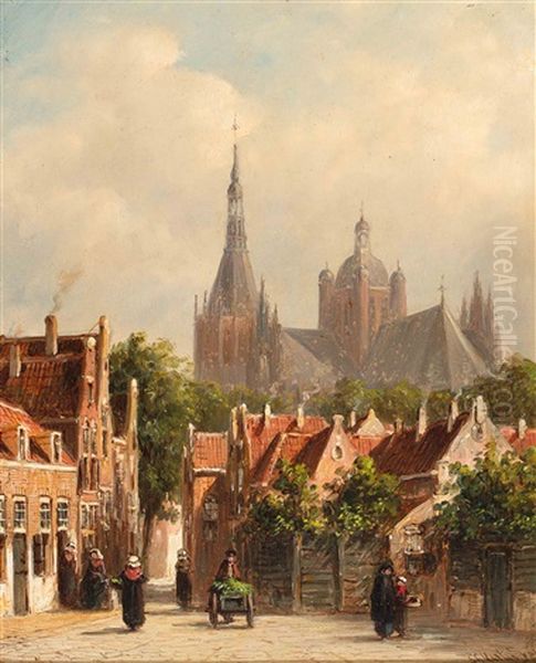 Sunny Street Near The Sint-janskathedraal, 's Hertogenbosch Oil Painting by Pieter Gerardus Vertin