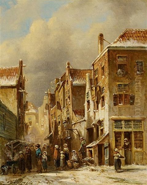 Winterlicher Markt In Einer Hollandischen Stadt Oil Painting by Pieter Gerardus Vertin