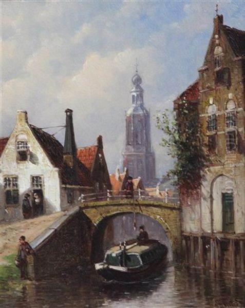 View Of The Old Church, Amsterdam And Street Scene In The Snow Oil Painting by Pieter Gerardus Vertin