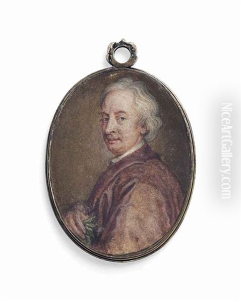 John Dryden (1631-1700), In Brown Day Gown, Short Grey Hair, Holding A Laurel In His Right Hand Oil Painting by George Vertue