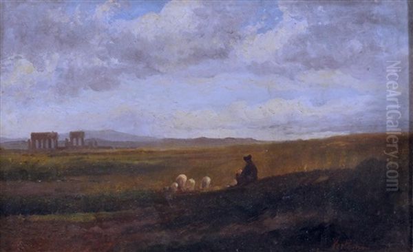 Campagna Oil Painting by Achille Vertunni