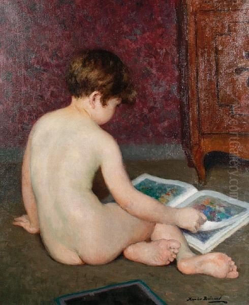 Study Of A Nude Boy Reading Oil Painting by Francois Xavier Bricard