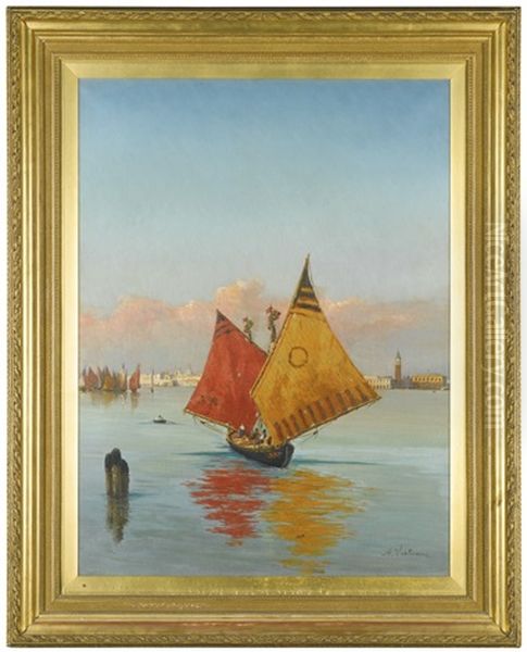 View Across The Lagoon, Venice Oil Painting by Achille Vertunni