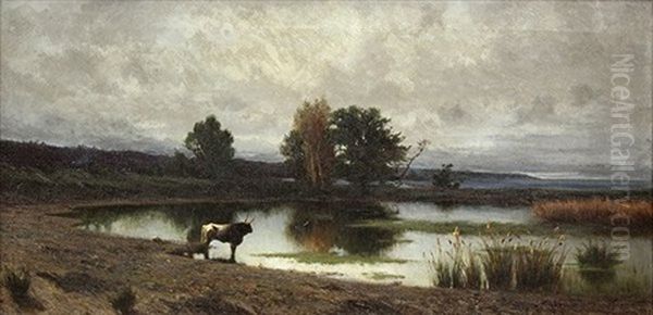 Bull In Roman Countryside by Achille Vertunni