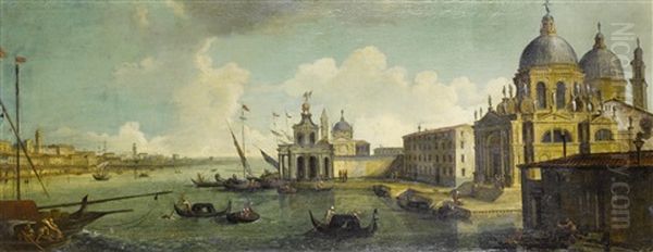 A Capriccio Of The Entrance To The Grand Canal, Venice, With The Punta Della Dogana And The Church Of Santa Maria Della Salute Oil Painting by Gaetano Verturali