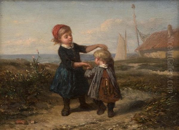 Scene Aux Enfants Dansant En Bord De Mer by Elchanon Verveer