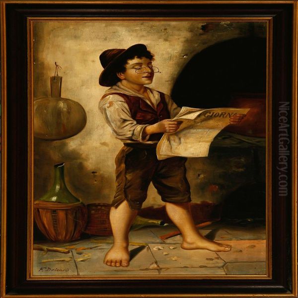 A Boy Reading The Newspaper Oil Painting by Francois Xavier Bricard