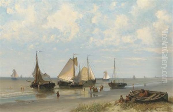 Early Morning: Fishermen Preparing For Departure Oil Painting by Maurits Verveer