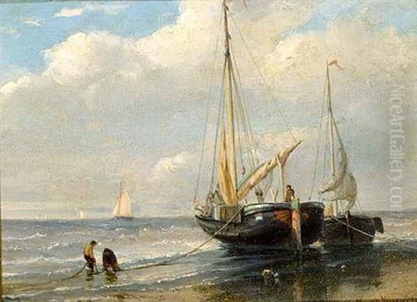 Bomschuiten On The Beach Oil Painting by Maurits Verveer