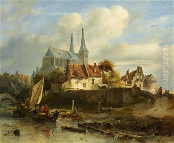 Capriccio Mit Der Bergkirche In Deventer Bei Sturmischem Wetter Oil Painting by Salomon Leonardus Verveer