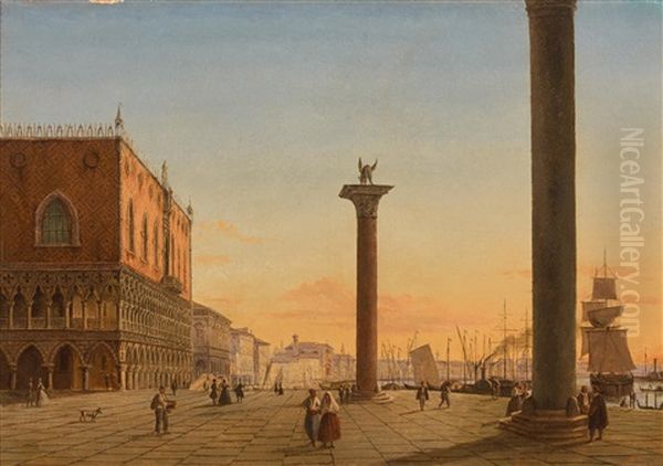 La Piazzetta Au Couchant, Venise Oil Painting by Frans Vervloet