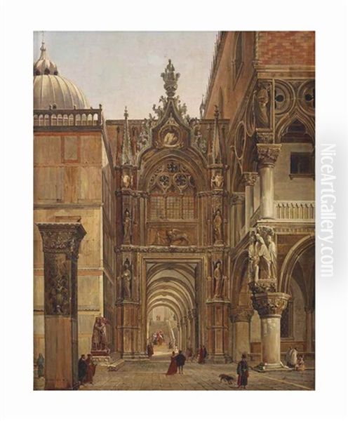 A View From The Piazza San Marco Towards The Porta Della Carta, Venice Oil Painting by Frans Vervloet