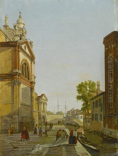 Figures In The Campo Della Salute, Venice Oil Painting by Frans Vervloet