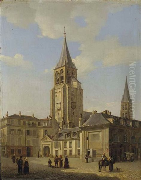 Le Parvis De L'eglise De Saint-germain-des-pres Oil Painting by Frans Vervloet