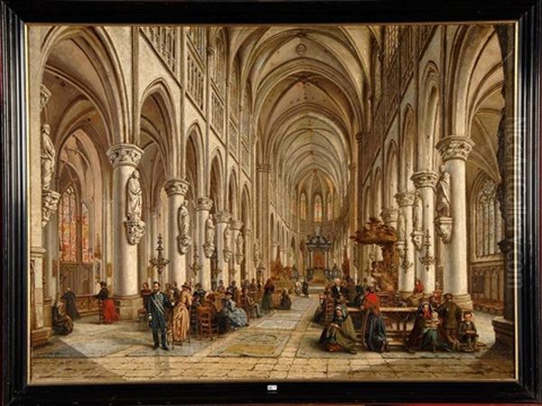 Interieur D'une Eglise Malinoise Animee Oil Painting by Victor Vervloet