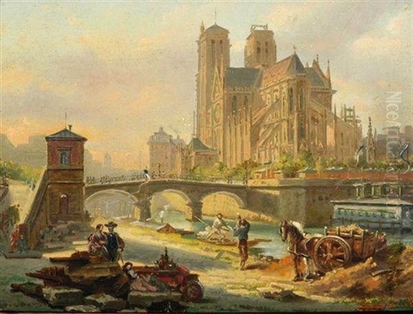 Paris - Blick Auf Die Kathedrale Notre-dame Oil Painting by Victor Vervloet