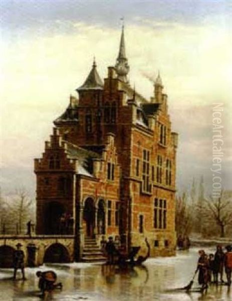 Chateau Dans Un Paysage D'hiver Oil Painting by Victor Vervloet