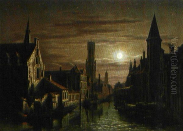 Nacht Te Brugge Oil Painting by Victor Vervloet