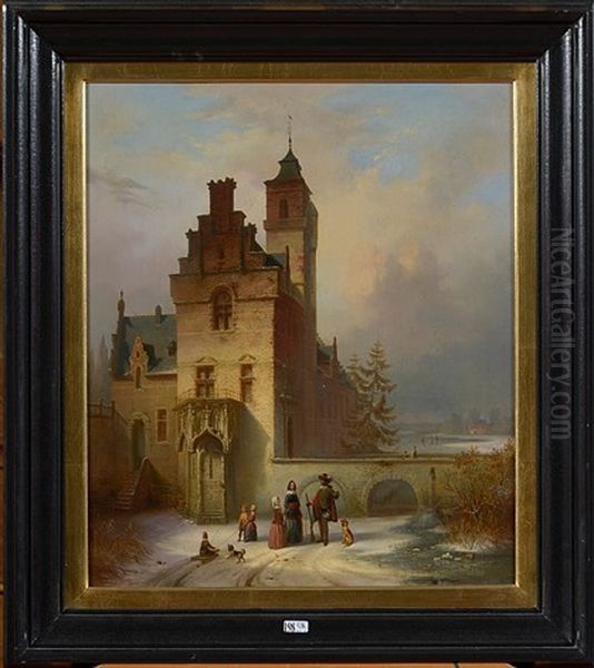 Douves Du Chateau Animees Sous La Neige Oil Painting by Pierre Vervou