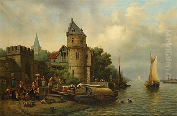 Markt Langs Het Water Oil Painting by Pierre Vervou