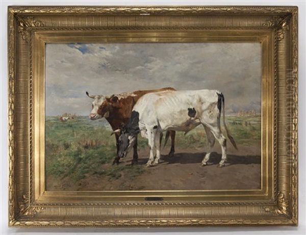 Untitled (brown And White Cows) by Alfred Jacques Verwee