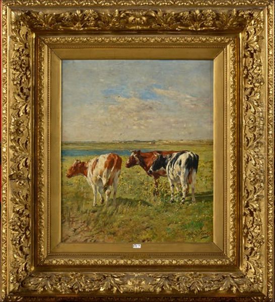 Vaches Au Pre Oil Painting by Alfred Jacques Verwee