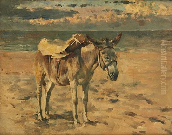 Ane Sur La Plage Oil Painting by Alfred Jacques Verwee