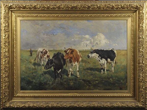 Vaches Dans Les Pres Oil Painting by Alfred Jacques Verwee