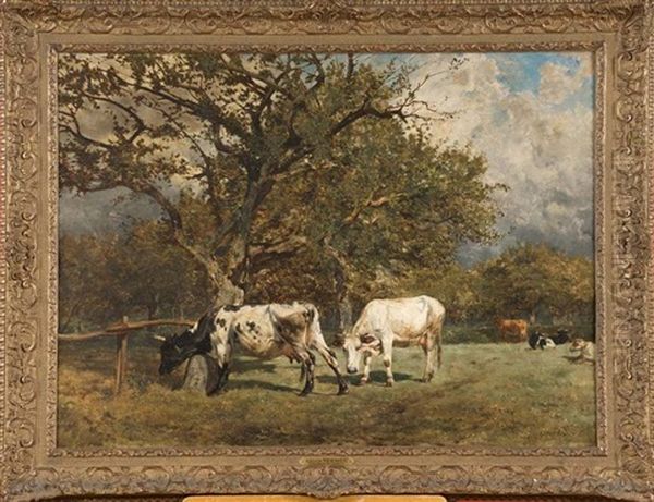 Vaches Au Pre Oil Painting by Alfred Jacques Verwee