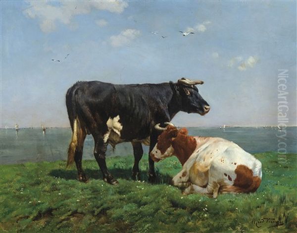 Paysage Avec Vaches Oil Painting by Alfred Jacques Verwee